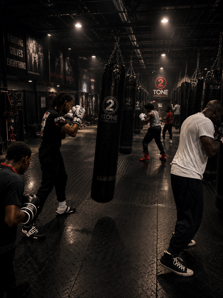 Coach Evan and 2 Tone fighters training with intensity